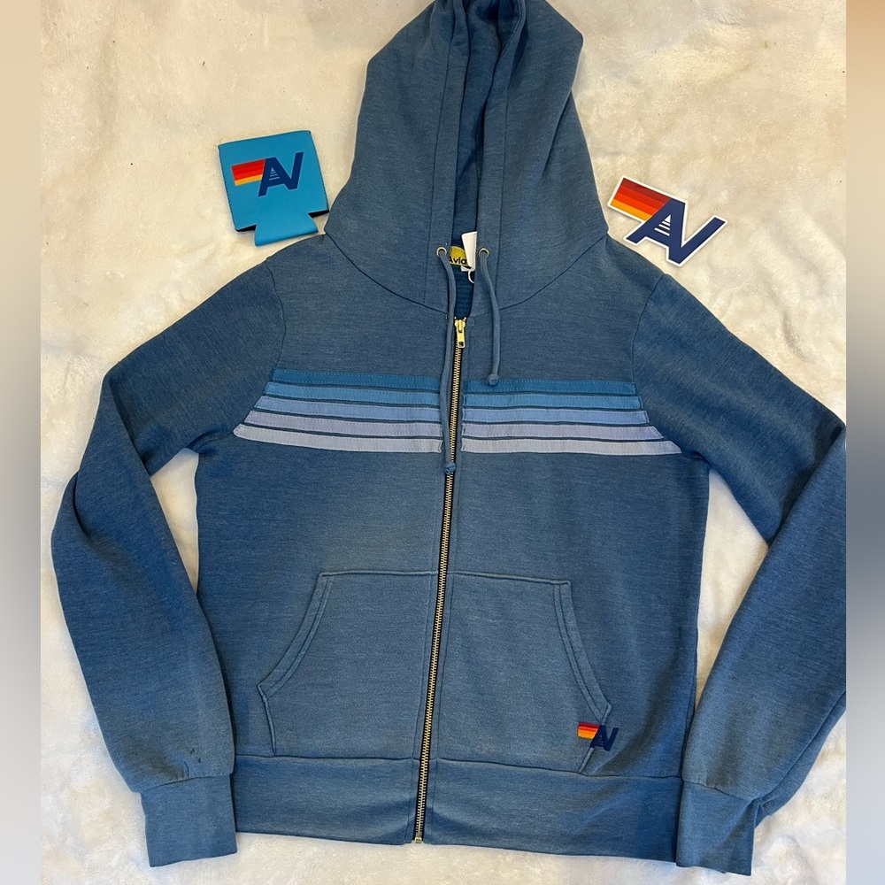 - NWT Aviator Nation 5-Stripe Hoodie Faded Water    Size Small